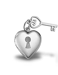 Sterling Silver Heart Locket and Key 3/4 inch x 3/4 inch