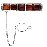 Sterling Silver Cherry Amber Square Slider Tie Pin