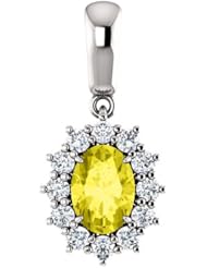 14K White Gold 7.00x5.00mm Oval Cut Yellow Sapphire and Diamond Pendant -- LIFETIME WARRANTY