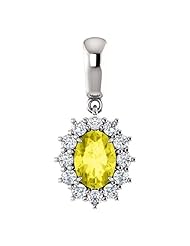 10K White Gold 7.00x5.00mm Oval Cut Yellow Sapphire and Diamond Pendant -- LIFETIME WARRANTY