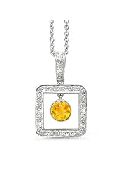 Square Diamond Pendant With A Round Cut Center Stone In 18K White Gold With A 0.40 ct. Genuine Citrine Center Stone.
