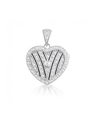 Bling Jewelry Sterling Silver CZ Pave Vintage Locket Heart Pendant