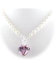Pink Murano Glass Heart Pendant Freshwater Pearl Lariat Sterling Silver Toggle Necklace