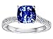 1.55 cttw 14k white gold plated silver Solitaire engagement Ring with Cushion Cut Lab Created Sapphire and 6 genuine diamonds - Gold Plated Silver