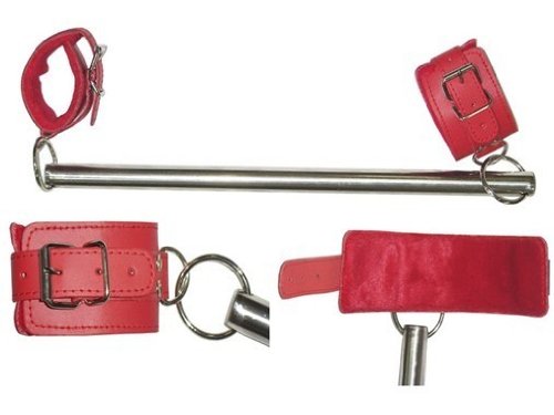 Fixed Spreader Bar ~ Legs / Anklets / Thighs Spreader Bars Fetish RED Furry Cuffs Unisex Bondage