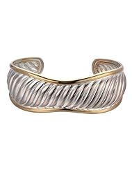 18k Yellow Gold Plated Sterling Silver Two-Tone Textured Cuff Bracelet, 7.25"
