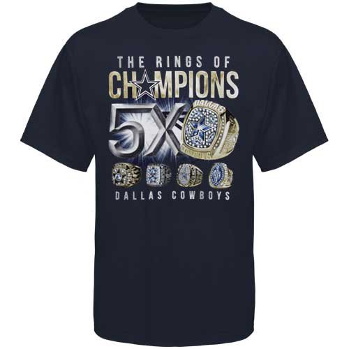 Dallas Cowboys Rings of Champions T-Shirt - Navy Blue (X-Large)