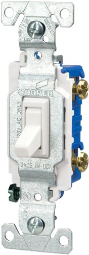 Eaton C1301-7LTW-L 15-Amp, 120-Volt Side and Push Wire Single-Pole Toggle Lighted Switch, White