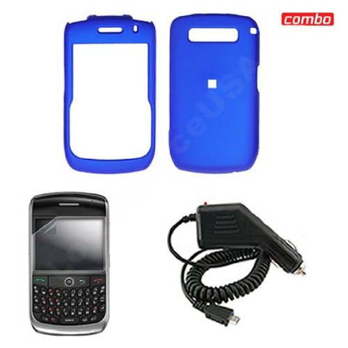 Blackberry Curve 8900 Javelin Combo Rubber Feel Blue Protective Case Faceplate Cover + LCD Screen Protector + Rapid Car Charger for Blackberry Curve 8900 Javelin