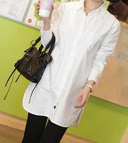 シャツ ブラウス チュニック 大きい サイズ 有 チュニック シャツ ワンピ スリット 入 長 袖 白 (オリジナル・ブレスレットとサシェセット)