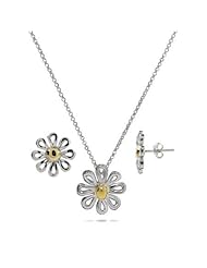 Sterling Silver Daisy Necklace and Earrings Set