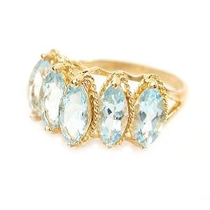 Marquis Cut Aquamarine Ring Set in 14k Yellow Gold by