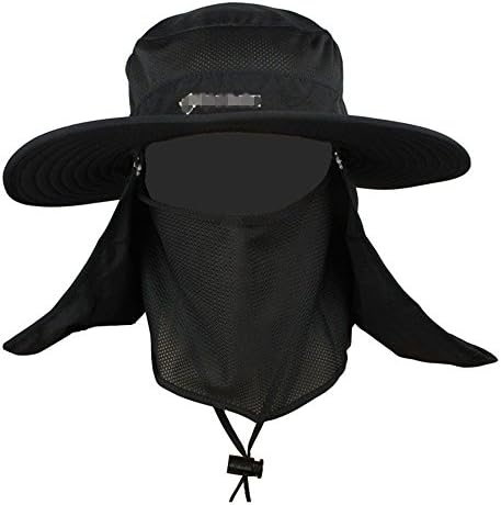 Protection Outdoor Multifunctional Flap Hat Neck Protection Cap with Removable Sun Shield and Mask Perfect for Fishing Hiking 1PCS (Black)