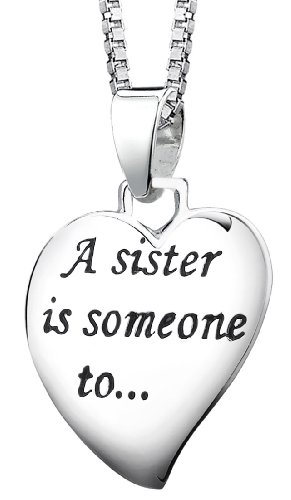 Sterling Silver “A Sister Is Someone To, Laugh, Sing, Dance, Cry With” Reversible Heart Pendant, 18″