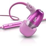 JBuds J5M Earbuds-Style Metal Headphones with Microphone for iPhone, iPad, Tablet, Android (Pink Lemonade)