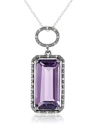 10K White Gold Octagon Amethyst and Diamond Pendant Necklace, 18"