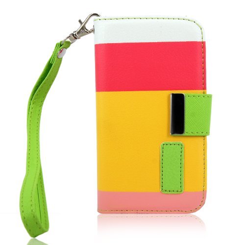 Cellularvilla Wallet Case for Samsung Galaxy Exhibit T599 T-mobile Pu Leather Wallet Card Flip Open Pocket Case Cover Pouch (Pink Yellow)