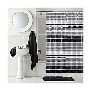 Vinyl Black and White Horizontal Striped Shower Curtain