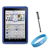 Silicone Skin Blue Case for Apple iPad + Silver Stylus + Wristband