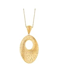 14K Yellow Gold 18" 1.4mm Polish Lcab035 Cable Chain With Lobster Clasp And Open 29X41mm Sanded Oval Pendant