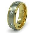 8mm Titanium Ring with CZ and Gold Plating (Sizes 6-12)