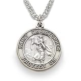 Sterling Silver 3/4 Round Engraved St. Christopher Medal on 20 Chain
