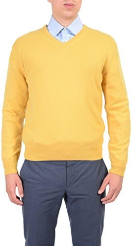 Ballantyne Men's Mustard Yellow 100% Cashmere V-Neck Sweater US XL IT 54;