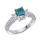 14K White Gold 1/2 ct. Diamond Engagement Ring with Blue Center Diamond