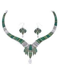Turquoise Sterling Silver Link Necklace Earrings Set GS75574