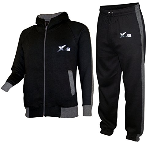 X-2 Mens Athletic Full Zip Fleece Tracksuit Jogging Sweatsuit Activewear Hooded Top