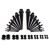 32 Piece Ear Taper Stretching Kit & Plug Set - 18pc Black Acrylic Ear Taper Stretching Kit 14g-00g & 14pc Black Acrylic UV Double O-Ring Plug Kit 10g-00g Ear Expander Set