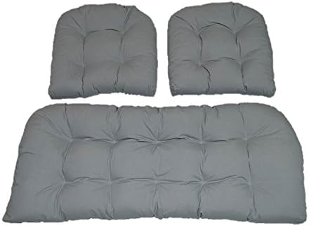 3 Piece Wicker Cushion Set - Solid Dove Gray / Grey Indoor / Outdoor Fabric Cushion for Wicker Loveseat Settee & 2 Matching Chair Cushions