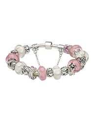 2013 New Arrivals Pandora European Style Pink and White Murano Glass Beads Charm Beaded Complete Silver Plated Bracelets for Women Girls Jewelry