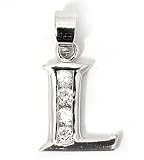 Silver Block Initial Pendant with Cubic Zirconia Size: 12mm