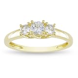 10K Yellow Gold 5/8 CT TGW Round Created White Sapphire 3 Stone Ring