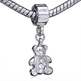 Rhinestone Teddy Bear Dangle European Charm Bead Fits Pandora Beads