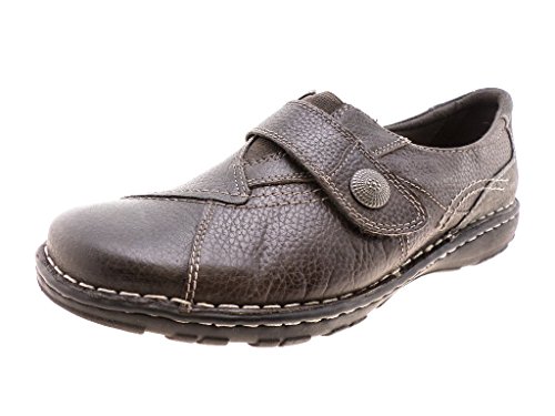 Earth Origins Women's Evelyn Grey Grained Leather & Silk Pig Suede Strap-On Loafers