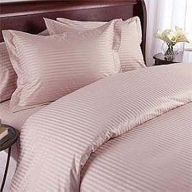 Egyptian Cotton 500 Thread Count Sateen Stripe 3 Pc Duvet Cover Set Blush - Queen.