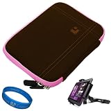SumacLife Brown - Pink Edge Durable Nubuck Protective Sleeve Carrying Case with Neoprene Bubble Padding for Sprint ZTE Optik 7-inch Touch Screen Android Tablet (Wifi, 3G, 4G) + Universal Adjustable Car Headrest Mount + SumacLife TM Wisdom Courage Wristband