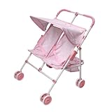 Double Side-By-Side Doll Umbrella Stroller - Pink/ White Gingham