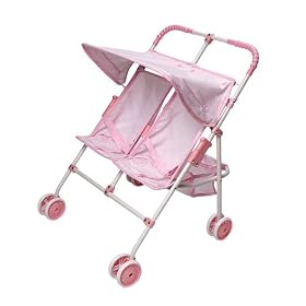 Double Side-By-Side Doll Umbrella Stroller - Pink/ White Gingham by Badger Basket