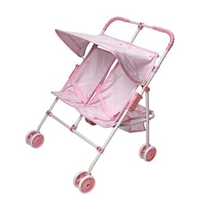 Double Side-By-Side Doll Umbrella Stroller - Pink/ White Gingham by Badger Basket