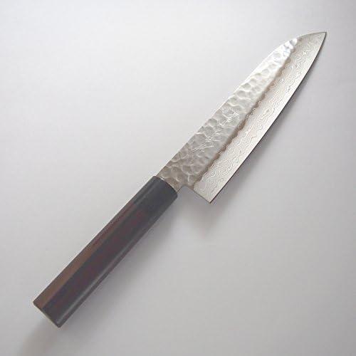 Norisada Hammered Damascus Santoku Knife 7-Inch Shitan Handle