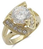 14K Gold Plated Solitaire & Pave CZ Engagement Ring