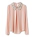 Zeagoo Women's Sequins Peter Vintage Pan Collar Puff Sheer Sleeve Loose Blouse