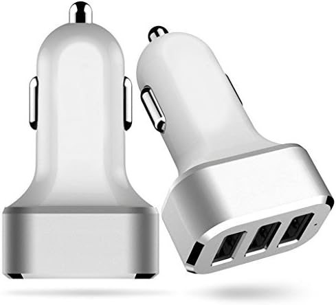Car Charger, Cyberteck 3-Port 4.1A(2.1A 1A 1A) Aluminum Panel Compact Designed Rapid USB Car Charger for iPhone 6 6 Plus iPhone 5/5s/5c iPhone 4 4S iPad 1 2 3 iPad mini iPad Air iPod 5th iPod classic iPod nano iPod touch Samsung Galaxy Smartphones Samsung Tablets Motorola HTC Asus Huawei Cellphones Android Smartphones Tablet Pc Gopro Ebooks e-Reader MP3 Player GPS and More Digital Devices with 5V Input [ONE Year Warranty] (White &amp; Silver)