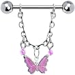 Pink Gypsy Butterfly Chain Drop Nipple Ring