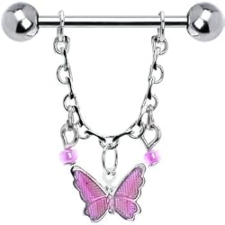 Pink Gypsy Butterfly Chain Drop Nipple Ring