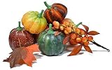 Assorted Decorative Fall Pumpkins - Pkg of 6 Pumpkins with Leaves and Berries