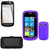 IMAGE OF iNcido Brand Samsung Cetus i917 Combo Solid Purple Silicon Skin Protective Case Faceplate Cover + Black Horizontal Leather Pouch + LCD Screen Protector for Samsung Cetus i917